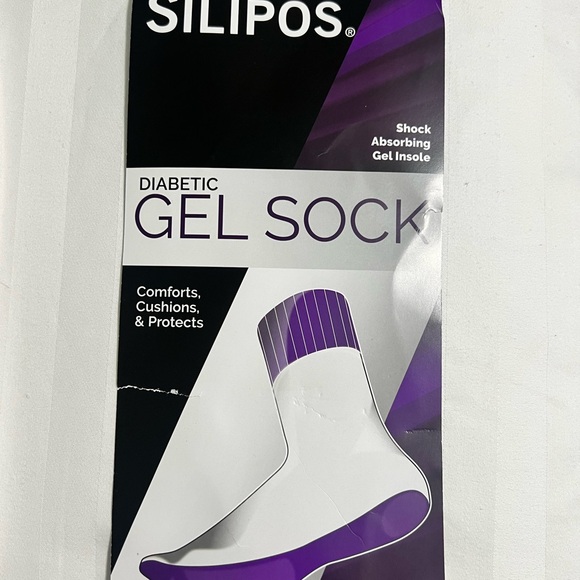 NWT SILIPOS DIABETIC GEL CREW SOCKS Size 10-13~GEL SOLE COMFORT CUSHION~ WHITE - Picture 5 of 14